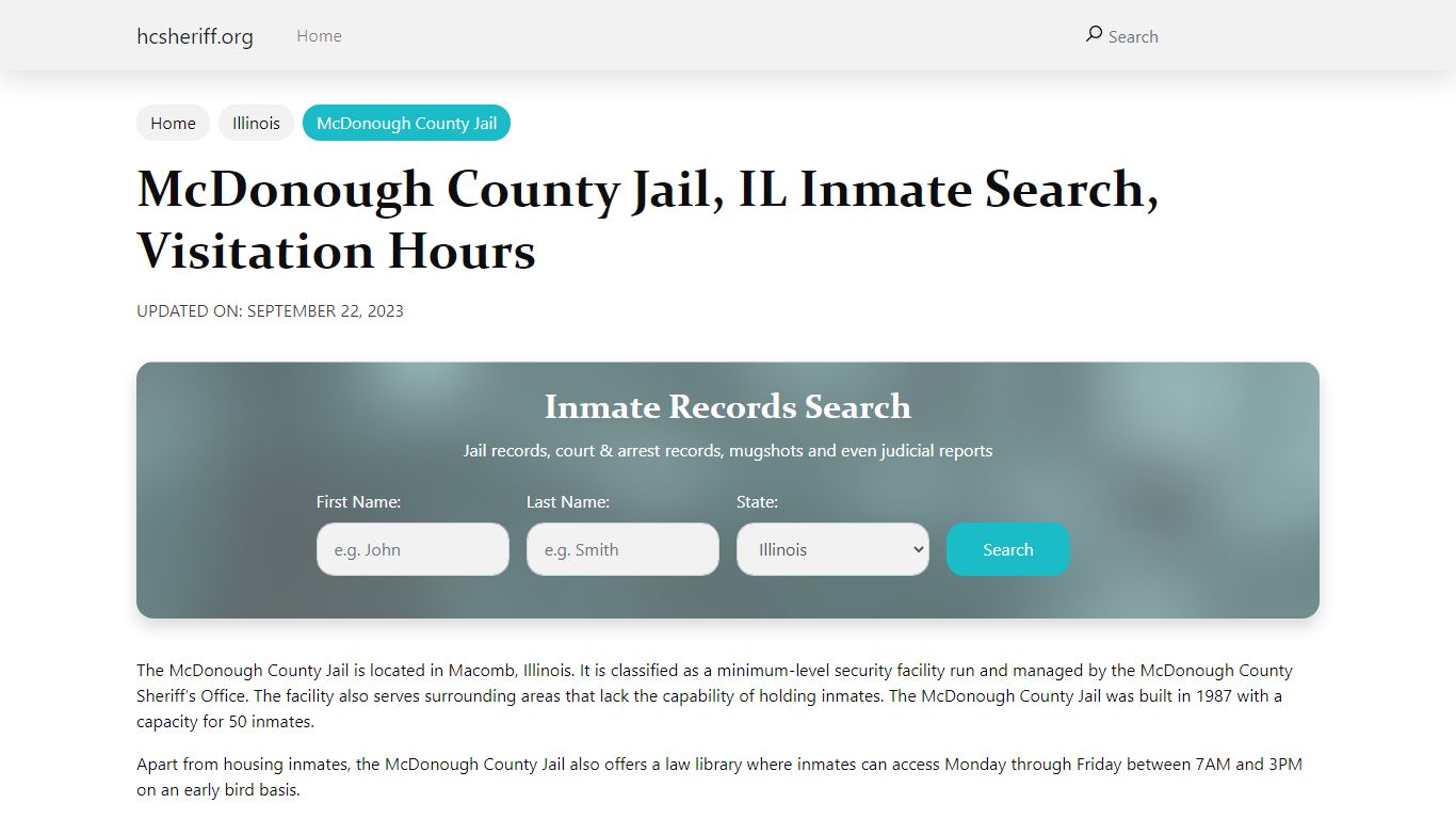 McDonough County Jail, IL Inmate Search, Visitation Hours